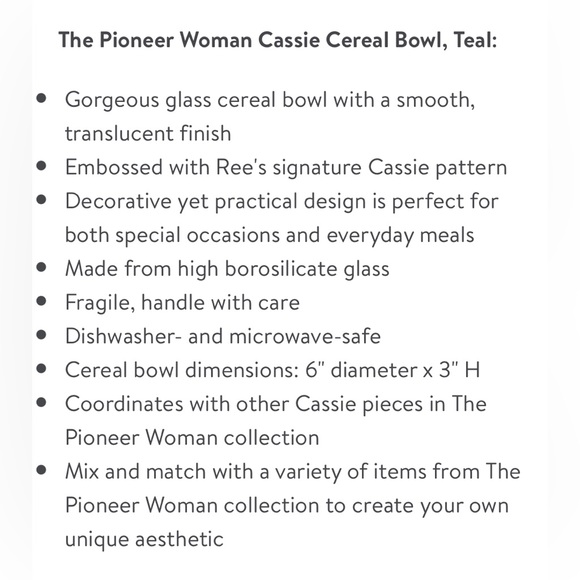 🌺 New Pioneer Woman Cassie Glass Cereal Bowl, Teal Blue, Set of 6 - Picture 2 of 10